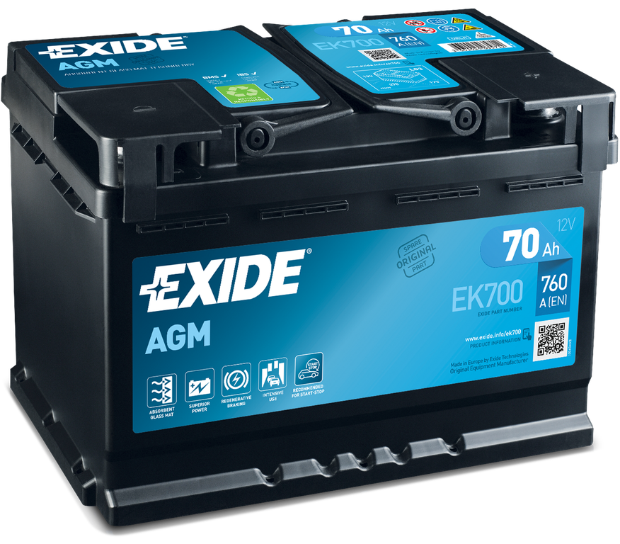 EXIDE AGM EK700 R+ 70Ah 760А (En)
